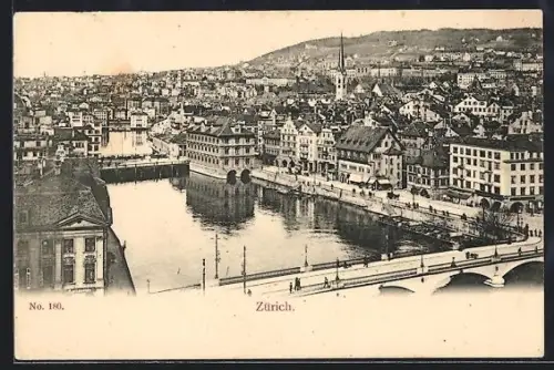 AK Zürich, Teilansicht mit Kirche