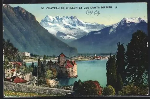AK Château de Chillon, Panorama et les Dents du Midi