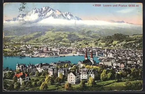 AK Luzern, Teilansicht mit Kirche und Pilatus