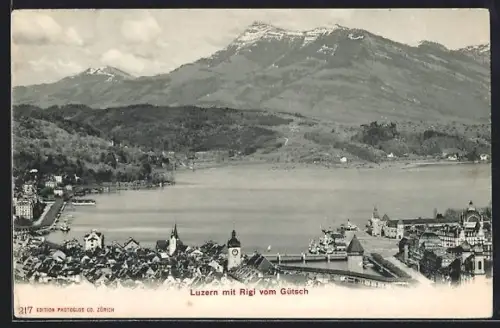 AK Luzern, Panorama mit Rigi vom Gütsch