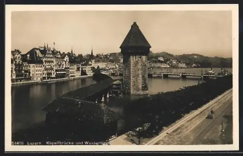 AK Luzern, Kapellbrücke und Wasserturm
