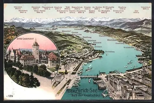 AK Zürich, Schweiz. Landesmuseum, Zürich-See aus der Vogelschau