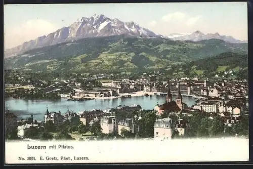 AK Luzern, Teilansicht mit Kirche und Pilatus