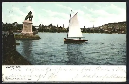 AK Zürich-See, Panorama mit Denkmal