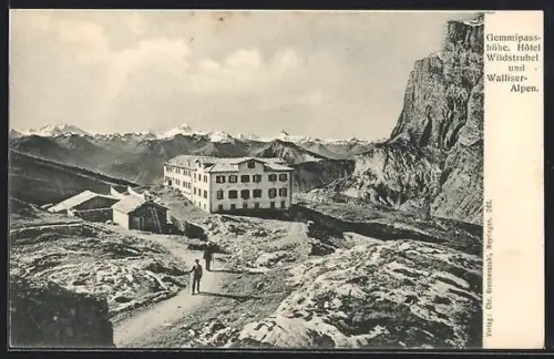 AK Gemmipass, Hotel Wildstrubel und Walliser-Alpen