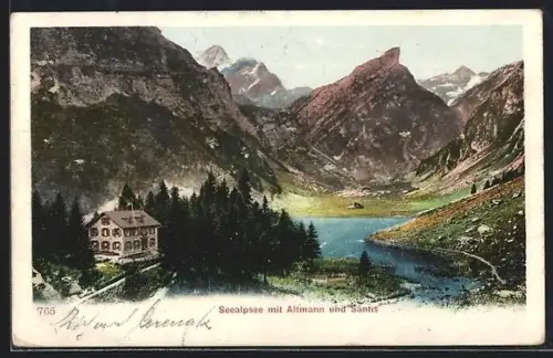 AK Seealpsee, Partie mit Altmann und Säntis