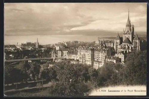 AK Lausanne, Panorama et le Pont Bessières