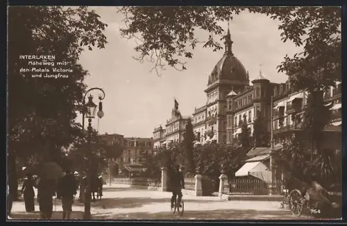 AK Interlaken, Höheweg mit Hotels Victoria und Jungfrau