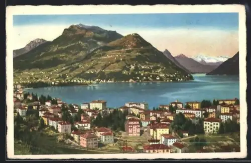 AK Lugano-Paradiso, Ortsansicht mit Monte Bre