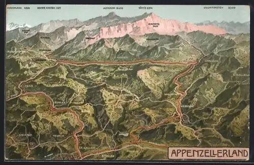 AK St. Gallen, Karte des Appenzellerlandes mit Bruggen, Teufen und Herisau