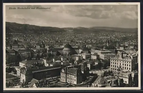 AK Zürich, Vogelschau auf Hochschulen und Kantonsspital