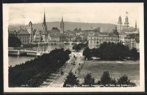 AK Zürich, Utoquai, Fraumünster, St. Peter u. Grossmünster