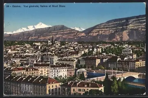 AK Genève, Vue générale, Salève et Mont Blanc