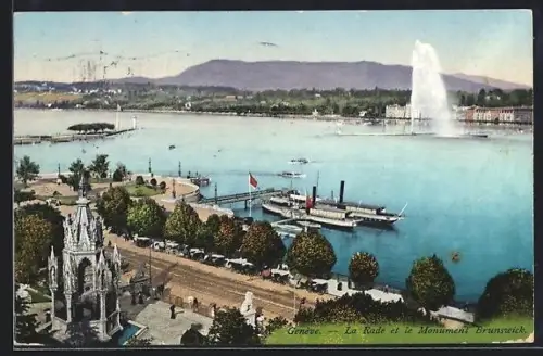 AK Genève, La Rade et le Monument Brunswick