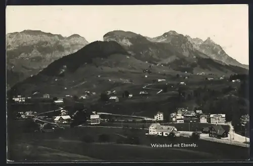 AK Weissbad /Ebenalp, Teilansicht eines Ortes mit Gebirgspanorama
