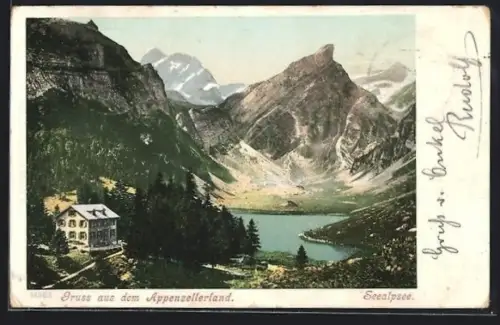AK Seealpsee, Gasthaus mit Bergpanorama