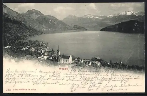 AK Weggis, Totale mit See und Gebirge