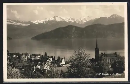 AK Weggis, Kirche und die Alpen