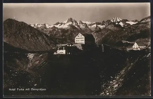 AK Furka-Passhöhe, Hotel Furka und Furkablick mit Berneralpen