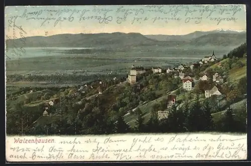 AK Walzenhausen, Teilansicht mit Bodensee und Gebirge