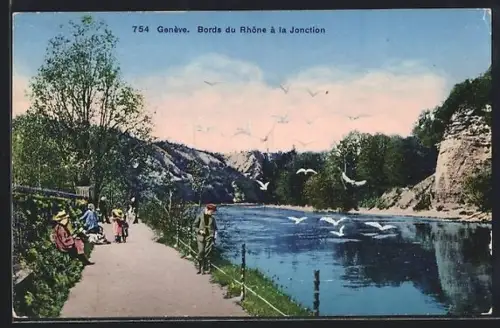 AK Genève, Bords du Rhône à la Jonction