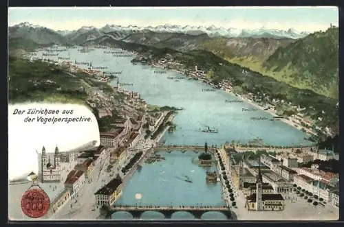 AK Zürich, Zürichsee von oben gesehen
