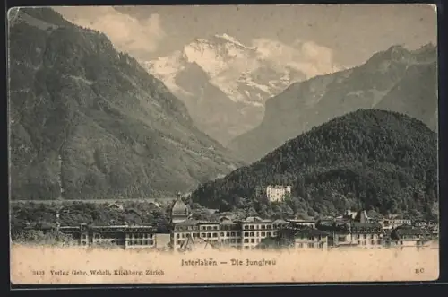 AK Interlaken, Blick über die Dächer, Jungfrau, um 1900