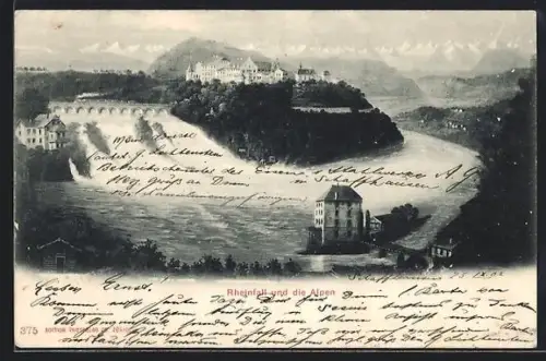 AK Schaffhausen, Rheinfall und Alpenpanorama