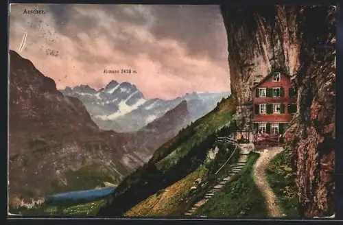 AK Appenzell, Aescher mit Wildkirchli, Blick zum Altmann
