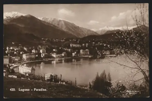 AK Lugano Paradiso, Ortsansicht und Seepartie aus der Vogelschau