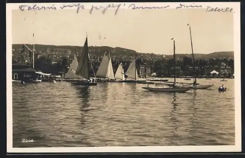 AK Zürich, Segelboote auf dem See