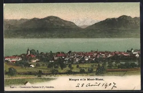 AK Morges, Vue Générale et le Mont-Blanc