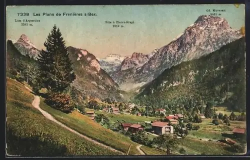AK Frenières, Les Plans de Frenières s. Bex, Vue Générale avec Lion d`Argentine, Tete à Pierre-Grept et Gr. Muvran