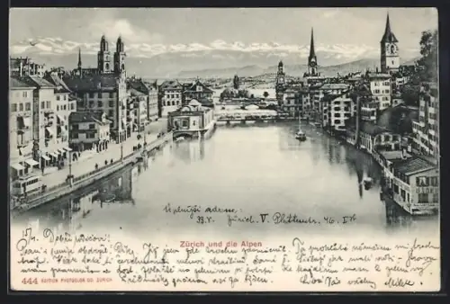 AK Zürich, Ortsansicht und Alpenpanorama