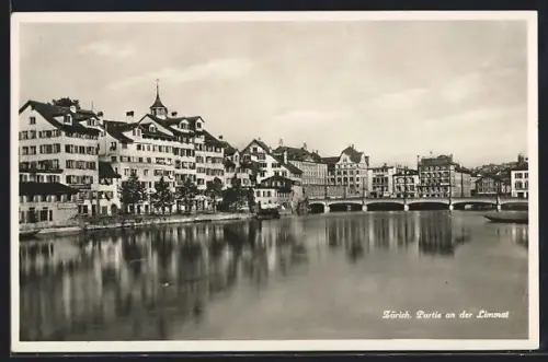 AK Zürich, Ortspartie an der Limmat