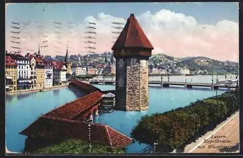 AK Luzern, Kapellbrücke und Wasserturm