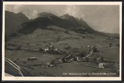 AK Weissbad, Ortsansicht mit Blick auf Ebenalp, Schäfler und Oehrli