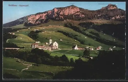 AK Brüllisau, Ortspartie mit Kirche aus der Vogelschau