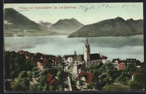 AK Vitznau, Mit Vierwaldstätter See und Bahntrace