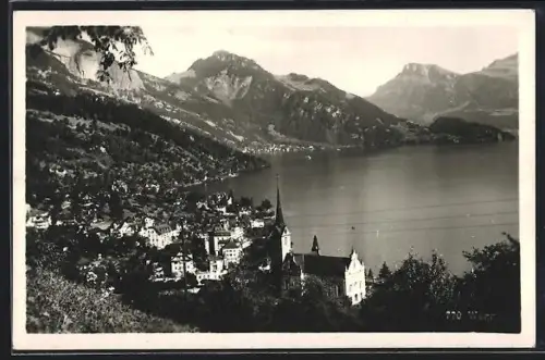 AK Weggis, Panorama mit Kirche