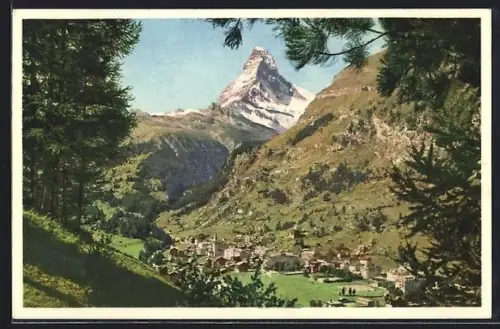 AK Zermatt, Blick gegen das Matterhorn