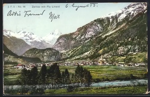 AK Zernez, Ortsansicht mit Piz Linard