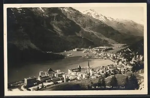 AK St. Moritz Dorf, Ortsansicht aus der Vogelschau