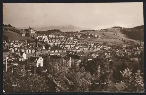 AK St. Gallen, Ortsansicht mit Kirche