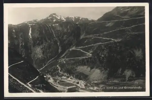 AK Gletsch, Ortsansicht mit der Grimselstrasse