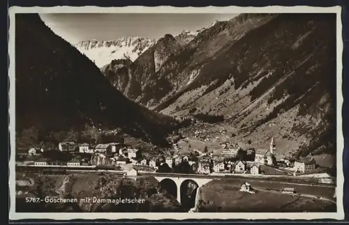 AK Göschenen, Ortsansicht mit Dammagletscher
