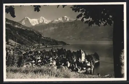AK Oberhofen am Thunersee, Ortsansicht aus der Vogelschau
