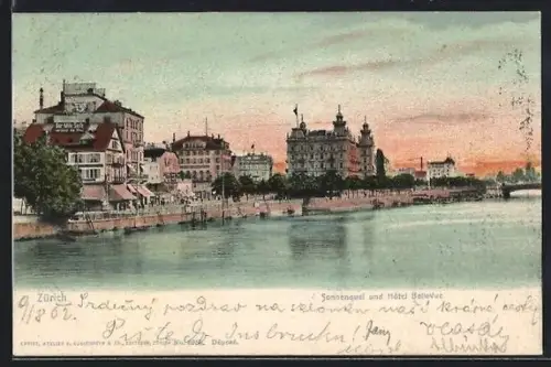 AK Zürich, Sonnenquai und Hotel Bellevue