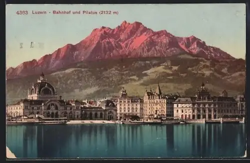 AK Luzern, Bahnhof und Pilatus