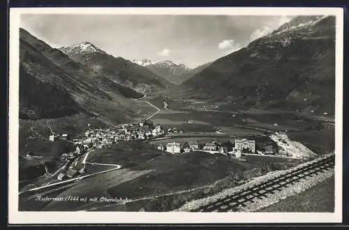 AK Andermatt, Panorama mit Oberalpbahn